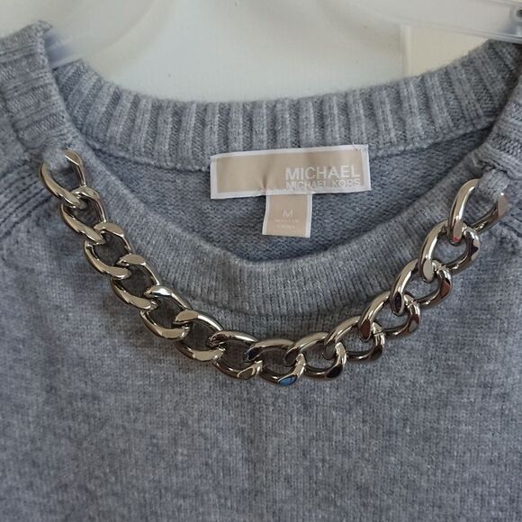 Michael Michael Kors gray short sleeve  Sweater W/ silver Chain - Picture 2 of 12